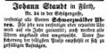 Zeitungsanzeige des Uhrmachers Johann Staudt, April 1853