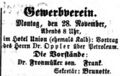 Zeitungsanzeige , vormals Hotel Kalb, November 1864