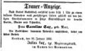 Traueranzeige Caroline Sax, Fürther Tagblatt 27. Januar 1860
