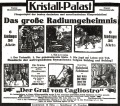 Anzeige zur Eröffnung des Kristallpalasts im Nov. 1921