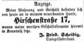 Zeitungsanzeige des Spiegelfabrikanten <a class="mw-selflink selflink">Johann Friedrich Scheidig</a>, Oktober 1865