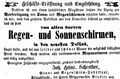 Werbeannonce des Schirmfabrikanten Johann Heinrich Schreiber, März 1855