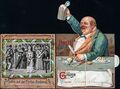 Gruß von der <!--LINK'" 0:207-->, historische Ansichtskarte mit aufklappbarer Seite, bei der sich ein Biertrinker entpuppt, um 1905