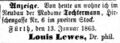 Zeitungsanzeige von Louis Lewes, Januar 1863