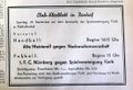 Anzeige für das erste Frankenderby nach dem 2. Weltkrieg in den Mitteilungen der US-Militärregierung in Fürth, Sept. 1945