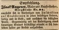 Zeitungsannonce des Kupferstechers <!--LINK'" 0:13-->, April 1850