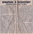 Artikel in den Fürther Nachrichten über eine Veranstaltung des Vereins Alt Fürth, 1937