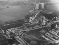 Luftbild vom Bau der Kanalbrücken Rednitz und Schwabacher Straße sowie der Straßenbrücke Rednitztal, Ende 1960er Jahre