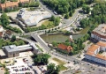 Luftbild vom Areal <a class="mw-selflink selflink">Stadthalle</a> -  - , noch vor dem Bau des Elektromarktes Saturn