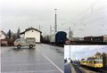 <a class="mw-selflink selflink">1991</a>: die Formsignale im Bahnhof Vach werden in Lichtsignale ausgetauscht. Werkstattwagen und Oberleitungsbauzug warten schon.
