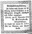 Zeitungsanzeige des Feingoldschlagers , November 1854