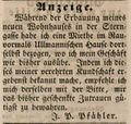 Zeitungsanzeige von <!--LINK'" 0:35-->, Bauherr des Wohnhauses <a class="mw-selflink selflink">Ludwig-Erhard-Straße 13</a>, Mai 1844