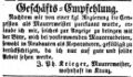 Zeitungsanzeige des Maurermeisters <!--LINK'" 0:16-->, Oktober 1853