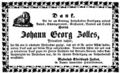 Todesanzeige des Ökonoms <a class="mw-selflink selflink">Johann Georg Zolles</a>, Januar 1853