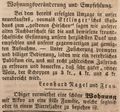 Zeitungsannonce des neuen Eigentümers des Gasthauses "Zum goldenen Hirschen", Mai 1850