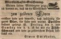 Zeitungsanzeige von Simon Schickhuber zur Eröffnung seiner Wirtschaft <!--LINK'" 0:17-->, September 1846