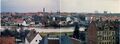 Panorama von Fürth von der <a class="mw-selflink selflink">Vacher Straße</a> Anhöhe aus mit Hochwasser der . Gebäude vorne rechts  + 12, von rechts nach links , ,  mit Blick in die ,  Turm. Hochhäuser rechts  und . Aufnahme vom 31.12.1986.