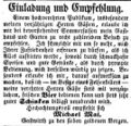 Zeitungsanzeige des Wirts , Mai 1853
