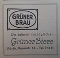 Werbeanzeige der <a class="mw-selflink selflink">Grüner Bräu</a> in der , 1949