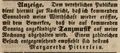 Zeitungsanzeige der Wirtin Margaretha Pitterlein, Februar 1848