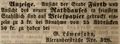 Zeitungsanzeige von <a class="mw-selflink selflink">Gerson Löwensohn</a>, Dezember 1846