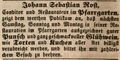 Zeitungsanzeige des Conditors <!--LINK'" 0:15-->, "Conditor und Restaurateur im <a class="mw-selflink selflink">Pfarrgarten</a>", Juli 1848