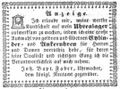 Zeitungsannonce des Uhrmachers <a class="mw-selflink selflink">Johann Baptist Faber</a>, Juli 1851
