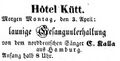Werbeanzeige des Hotel Kütt, April 1854