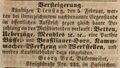 Zeitungsanzeige des Bäckers Georg Beck im , Februar 1850