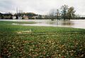 Hochwasser im , Blick zur , im Hintergrund  und  Gebäude im Juli 1998