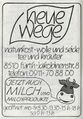 Werbung vom Naturkostladen "Neue Wege" in der Schülerzeitung <!--LINK'" 0:10--> Nr. 1 1984