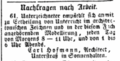 Anzeige von Carl Hofmann im Zürcherischen Wochenblatt vom 24. April 1834