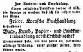 Zeitungsannonce des Buchhändlers , November 1830