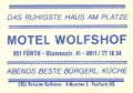 Zündholzschachtel-Etikett der ehemaligen Motel Wolfshof, um 1965