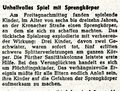 FN-Bericht vom 6. März 1946 über einen Munitionsunfall mit Kindern in der <a class="mw-selflink selflink">Kronacher Straße</a>