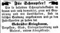 Werbeanzeige der <a class="mw-selflink selflink">Gebrüder Kriegbaum</a>, Dezember 1864