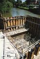 Spundwand Kasten in der  an der . Vorbereitung zu den Tiefbauarbeiten zur Unterquerung des Flusses für die  im August 1997
