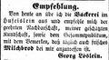 Zeitungsanzeige des Bäckers im <!--LINK'" 0:13-->, Georg Löslein, November 1855