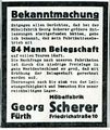 Inserat von <!--LINK'" 0:20--> in den Fürther Nachrichten, 1949