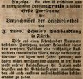 Zeitungsanzeige von L.  und Leihbibliothek, Dezember 1848