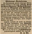 Zeitungsannonce des Wirts G. F. Ell, der seine Wirtschaft in das neuerbaute Stengel'sche Haus am Bahnhof verlegte, September 1845