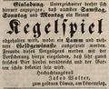 Zeitungsannonce von Jakob Walter, Wirt , Juni 1844