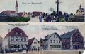 Postkarte aus Poppenreuth mit Friedhof, Schwarzem Adler, Bäckerei und Schmiede