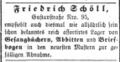 Anzeige Schöll Gustavstr. 95, Fürther Tagblatt 14. März 1858