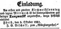 Zeitungsannonce des Wirts zum "Würzburgerhof", Oktober 1851