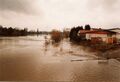 Hochwasser im , Richtung Stadeln, rechts Gebäude von  an der  im März 