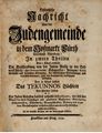 Titelblatt: Historische Nachricht von der Judengemeinde in dem Hofmarkt Fürth, 1754
