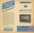 Faltprospekt für das Radiogerät „Weltklang“ von 1952