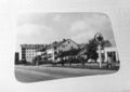die ehemalige Caltex-Tankstelle der Familie Hormes in Stadeln, leider ist das elegante 1/4 kreisförmige stützenlose Stahlbetondach nicht zu sehen. Heute bebaut mit Wohngebäude <!--LINK'" 0:25--> 24 ä - c. Im Hintergrund Hochhaus an der Gastätte <!--LINK'" 0:26-->, 1958