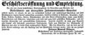 Zeitungsanzeige des Messerschmieds Johann Konrad Dänzer, September 1853